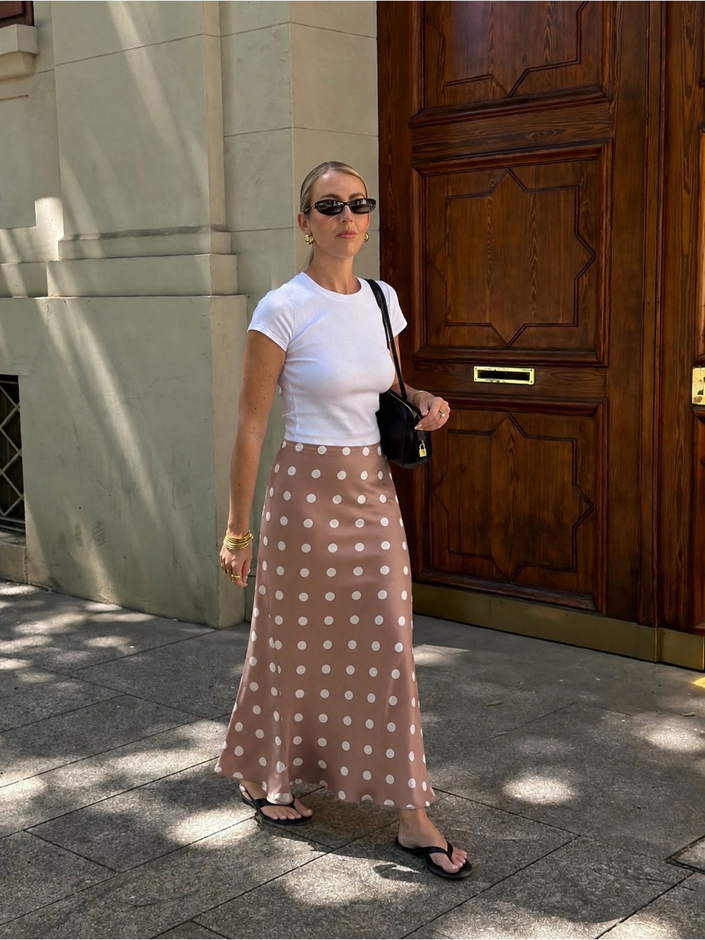 Viral Satin White Polka Dot Midi Skirt
